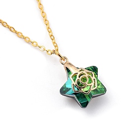 Green Electroplate Glass Pendants Necklaces, with Golden Plated Brass Cable Chains and Spring Ring Clasps, Star, Green, 18.31 inch(46.5cm) 