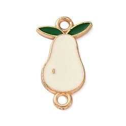 Pear Fruit Theme Alloy Enamel Connector Charms, Light Gold, White, Pear, 22x12.5x1.5mm, Hole: 1.8mm