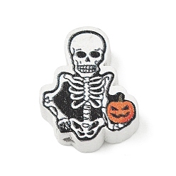 White Halloween Wood Beads, Skull, White, 21.5x17.5x7mm, Hole: 2mm