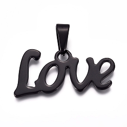 Metallgrau 304 Edelstahl Anhänger, Wort Liebe, Metallgrau, 16x34.5x1.5 mm, Bohrung: 10x4.5 mm