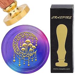 Луна Набор сургучной печати, золотистый тон сургучной печати цельная латунная головка, с деревянной ручкой в стиле ретро, для конвертов приглашений, подарочная карта, луна, 83x22 мм, штампы: 30x14.5 мм