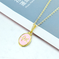 Бледно-Розовый Овальные подвески faith fe из латуни с эмалью и прозрачными кубическими цирконами для женщин, золотые, розовый жемчуг, 17.72 дюйм (45 см)