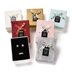 Mixed Color Cardboard Jewelry Set Boxes, with Sponge Inside, Rectangle with Bowknot, Mixed Color, 9.25x7.15x3.4cm