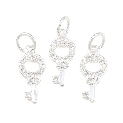 Серебро 925 подвески-ключи из стерлингового серебра с прозрачными кубическими цирконами, с перемычками и 925 штампом, серебряные, 13x6x1 мм, отверстие : 3 мм