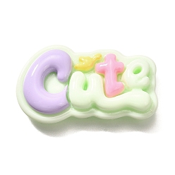 Слово Непрозрачные кабошоны из смолы, слово, бледно-зеленый, милый, 20x35x6 мм