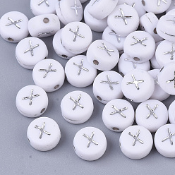 Letter X Покрытие акриловыми шариками, серебристого металла, обвитыми, горизонтальное отверстие, плоские круглые с буквы, белые, letter.x, 7x4 мм, отверстие : 1.2 мм, о 3600 шт / 500 г.