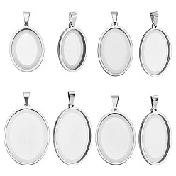 Нержавеющая Сталь Цвет 8 шт. 4 стили подвеска из нержавеющей стали кабошон оправы, овальные, цвет нержавеющей стали, лоток : 25~40.5x18.5~30.5 мм, 30.5~46.5x20.5~33x2.5 мм, отверстие : 6.5~8.5 мм, 2 шт / стиль