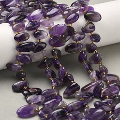 Аметист Природный аметист нитей бисера, слеза, Топ пробуренной, с бисером, 10~28x8~12x4~8 мм, отверстие : 0.9 мм, около 42~44 шт / нитка, 15.16''~15.55'' (38.5~39.5 см)