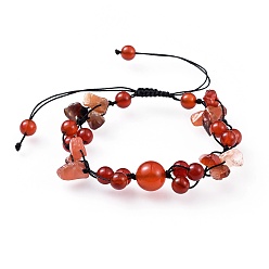 Красный Агат Регулируемые нейлоновые шнур плетеный браслеты из бисера, с бусинами из натурального сердолика (окрашенные и подогретые), 1-3/8 дюйм (37 мм)