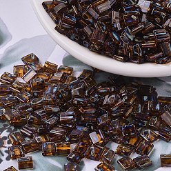 (TL4502) Transparent Dark Topaz Picasso MIYUKI TILA Beads, Japanese Seed Beads, 2-Hole, (TL4502) Transparent Dark Topaz Picasso, 5x5x1.9mm, Hole: 0.8mm, about 5900pcs/500g