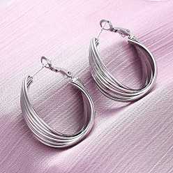 Платина Латунные серьги-кольца, без свинца и без кадмия, долговечный, стойки покрытие, платина, 30x12.5x31.5 мм