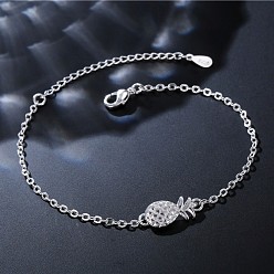 Платина Браслеты на ногу из сплава в форме ананаса для женщин, платина, 7-7/8 дюйм (200 мм)