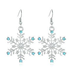 Платина Серьги-подвески из сплава со снежинками, со стразами, платина, 47.8x26.6 мм