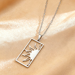 Солнце 201 Подвески-колье из полого прямоугольника из нержавеющей стали, цвет нержавеющей стали, не тускнеет, солнце, 15.71 дюйм (39.9 см)