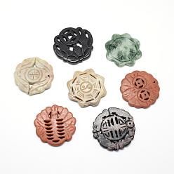 Mixed Stone Natural & Synthetic Mixed Gemstone Pendant, Flat Round, 49~51.5x45~53x4~6mm, Hole: 1.5~2mm