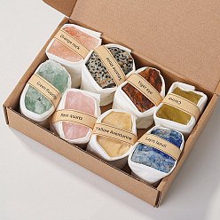 Смешанные камни 8 стили необработанных необработанных самородков, смешанные коллекции натуральных драгоценных камней, для преподавания наук о Земле, с деревянной коробкой, 40~50 мм, 8 шт / комплект