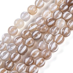 Цвет Древесины Тибетского стиля DZI бисер нитей, бусины из натурального агата с травленой линией, окрашенная и подогревом, круглый с полосатым узором, деревесиные, 10~10.5 мм, отверстие : 1~1.2 мм, около 38 шт / нитка, 14.76 дюйм (37.5 см)