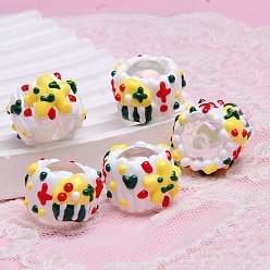 Желтый Непрозрачные акриловые бусины, бусины ручной работы, Эмаль стиле, рондель, желтые, 18~23 мм