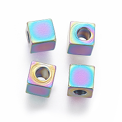 Rainbow Color Ионное покрытие (ip) 304 шарики из нержавеющей стали, кубические, Радуга цветов, 4x4x4 мм, отверстие : 2 мм