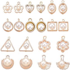 Light Gold ABS Plastic Imitation Pearl Pendants, with UV Plating Acrylic Findings, Mixed Shapes, Light Gold, 82x82x27mm