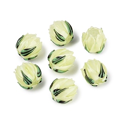 Light Goldenrod Yellow Handmade Lampwork Beads, Tulip with Leaf, Light Goldenrod Yellow, 13~15x12~14x12~14mm, Hole: 1~1.6mm