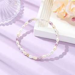 Rice Эластичные браслеты из гальванизированного ракушечного жемчуга и латунных бусин для женщин, реальный 14 k позолоченный, рис, внутренний диаметр: 2.22 дюйм (5.65 см)