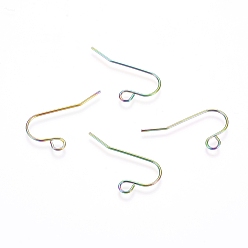 Rainbow Color Ion Plating(IP) Stainless Steel Earring Hooks, with Horizontal Loop, Rainbow Color, 23x13mm, Hole: 2.5mm