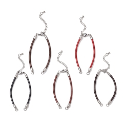 (52) Непрозрачная лаванда 3мм круглый браслет из коровьей кожи, с 304 цепями на концах из нержавеющей стали, цвет нержавеющей стали, разноцветные, 6.06 дюйм (15.4 см)