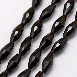 Black Glass Bead Strands, Rice, Faceted, Black, 9x4mm, Hole: 1mm, about 60pcs/strand, 20 inch