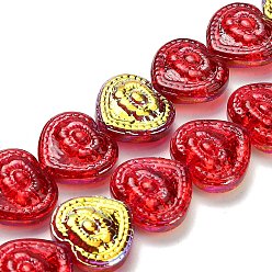 Красный Гальваническая краска для запекания стеклянные бусины нити, сердце, с покрытием AB цвета, с половиным покрытием, красные, 14.5x16x4.5 мм, отверстие : 1.2 мм, около 45 шт / нитка, 25.59'' (65 см)