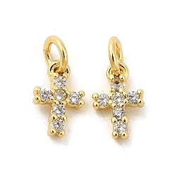 Настоящее золото 18K Крестообразная стойка покрытие латунь микропаве кубический цирконий подвески шармы, долговечный, без свинца и без кадмия, реальный 18 k позолоченный, 8x5x2 мм, отверстие : 3 мм