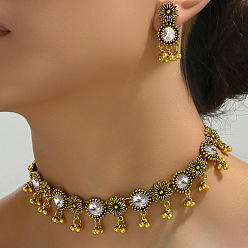 Кристалл Комплект из плоского круглого и цветочного сплава со стразами, подвески на шею и серег-гвоздиков, кристалл, 320 мм