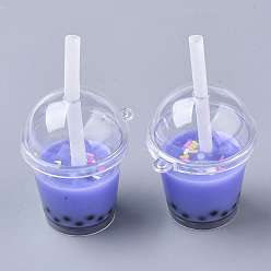 Mauve Openable Acrylic Bottle Big Pendants, with Resin, Polymer Clay Inside and Plastic Straw, Bubble Tea/Boba Milk Tea, Mauve, 64~74x43x37.5mm, Hole: 2.5mm