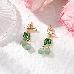 Золотой Кошачий глаз свисает с серьгами, круглые, с 304 нержавеющей сталью и латунью, золотые, 37.5x16.5 мм