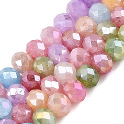 Mixed Color Dyed Crackle Imitation Jade Glass Beads Strands, Rondelle, AB Color Plated, Faceted, Mixed Color, 7.5x6~6.5mm, Hole: 1.2~1.6mm, about 55~61pcs/strand, 13.58~15.35 inch(34.5~39cm)