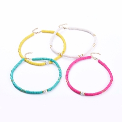 (52) Непрозрачная лаванда Бисера ожерелья, с бисером из полимерной глины хэйси, Стеклянные жемчужные бусины, латунные обжимные бусины и застежки из лобстера из цинкового сплава, разноцветные, 15.66 дюйм (39.8 см)