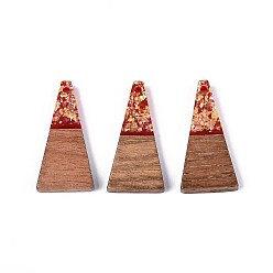 (123L) Белый крем непрозрачный блеск Подвески из непрозрачной смолы и орехового дерева, трапециевидные подвески, с блестящей пудрой и золотой фольгой, огнеупорный кирпич, 28.5x14x3~4 мм, отверстие : 1.6 мм