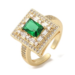 Настоящее золото 18K Открытые манжеты из латуни с микропаве и кубическим цирконием для женщин, со стеклом, без свинца и без кадмия, реальный 18 k позолоченный, 14.5x13 мм, регулируемый