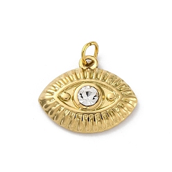 Настоящее золото 18K 304 из нержавеющей стали Кристалл Rhinestone подвески, с целью перехода в кольце, очарование формы глаз, ионное покрытие (ip), реальный 18 k позолоченный, 12.5x15.5x3.5 мм