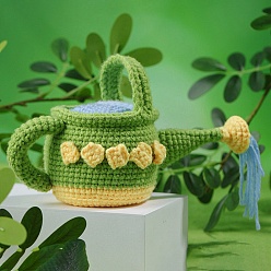 Lime Green DIY Watering Can Display Decoration Knitting Kits for Beginners, Include Cotton Filler, Crochet Hooks, Polyester Yarn, Craft Eye, Crochet Needle, Stitch Markers, Instrction, Lime Green, 11x19cm