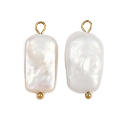 Настоящее золото 18K Подвески из натурального пресноводного жемчуга Кеши, прямоугольник амулеты, с 304 петлями из нержавеющей стали, белые, ионное покрытие (ip), реальный 18 k позолоченный, 22.5~23.5x9~11.5x4~6.5 мм, отверстие : 2~3 мм