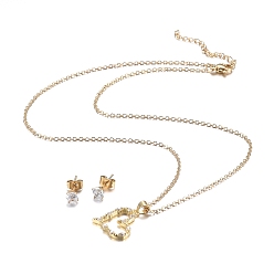 Золотой 304 из нержавеющей стали наборы горный хрусталь ювелирные, сердце кулон ожерелье и серьги, кабельные цепи, Застежки из когтей омара и гайки, кристалл, золотые, 18.11 дюйм (46 см), 15x5.5 мм, штифты : 0.7 мм