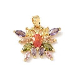 Настоящее золото 18K Латунные микро проложить кубического циркония подвески, бабочки прелести, реальный 18 k позолоченный, 15x19x5 мм, отверстие : 3.5x2.5 мм