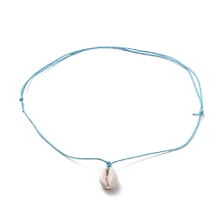 Небесно-голубой Регулируемые подвесные ожерелья, с вощеным хлопковым шнуром и бусинками из каури, голубой, 13.94 дюйм ~ 28.74 дюйм (35.4~36.5 см)