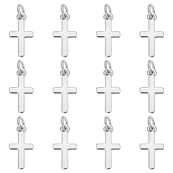 Платинированный 12 латунные подвески шт., с целью перехода в кольце, крестик, Реальная платина, 15x8x1.5 мм, отверстие : 3.5 мм