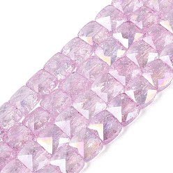 Pearl Pink Electroplate Transparent Crackle Glass Beads Strands, Rectangle, Dyed, AB Color Plated, Faceted, Pearl Pink, 7x8x5mm, Hole: 1~1.2mm, about 24~27pcs/strand, 6.50~7.28 inch(16.5~18.5cm)