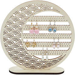 Antique White 5-Tier Tabletop Wooden Earring Organizer Display Stands, Ring Shape with Hollow Rainbow, Antique White, Finished Product: 5x25.5x25.5cm