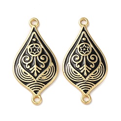 Черный Подвески из латуни с покрытием для стойки, с эмалью, долговечный, без свинца и без кадмия, реальный 18 k позолоченный, слезные ссылки, чёрные, 33x16x3 мм, отверстие : 1.8 мм