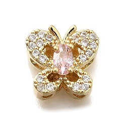 Золотой Латунные многорядные звенья в форме бабочки из прозрачного и розового кубического циркония, долговечный, стойки покрытие, золотые, 11x11.5x6 мм, отверстие : 1.6 мм
