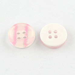 Pink 4-Hole Plastic Buttons, Flat Round, Pink, 13x3mm, Hole: 1.5mm